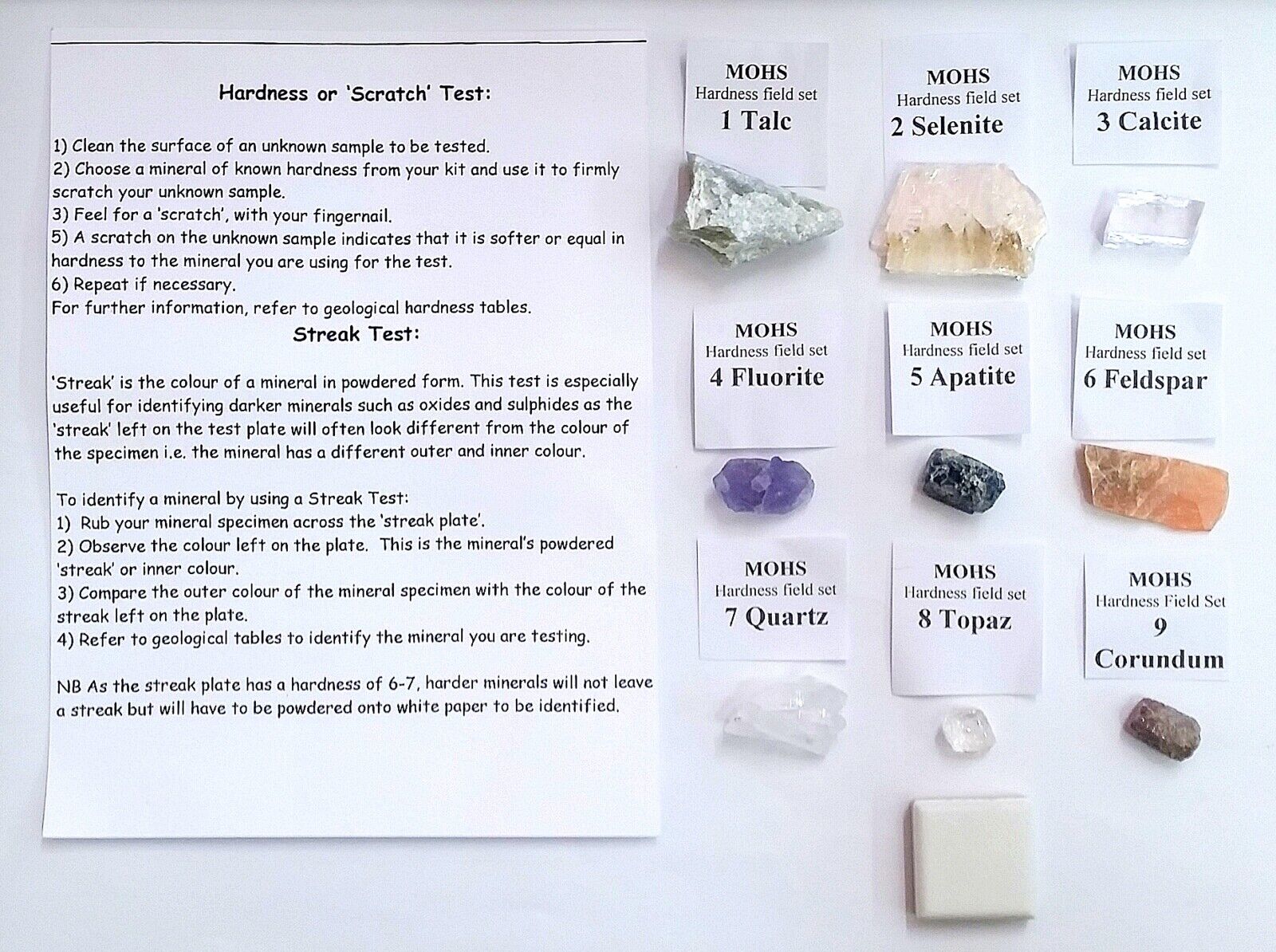 MOHS Mineral I.D. Kit for Hardness & Streak Test