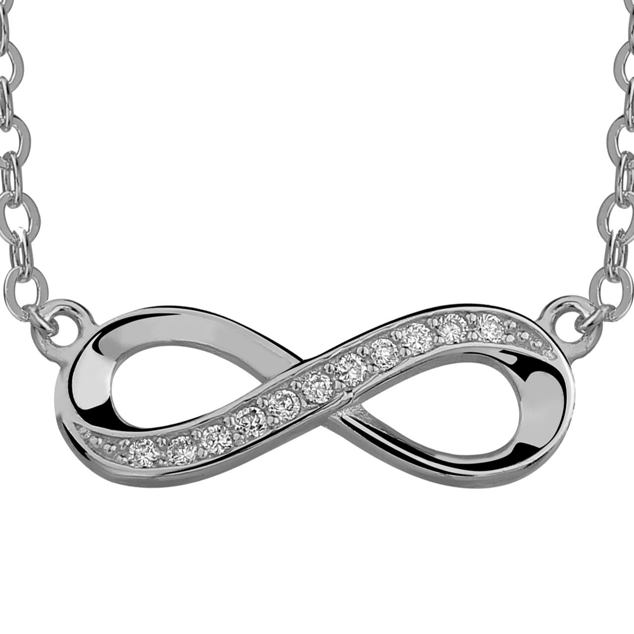 INFINITY ETERNITY w. CZ - Solid 925 Sterling silver necklace- w. Extension chain