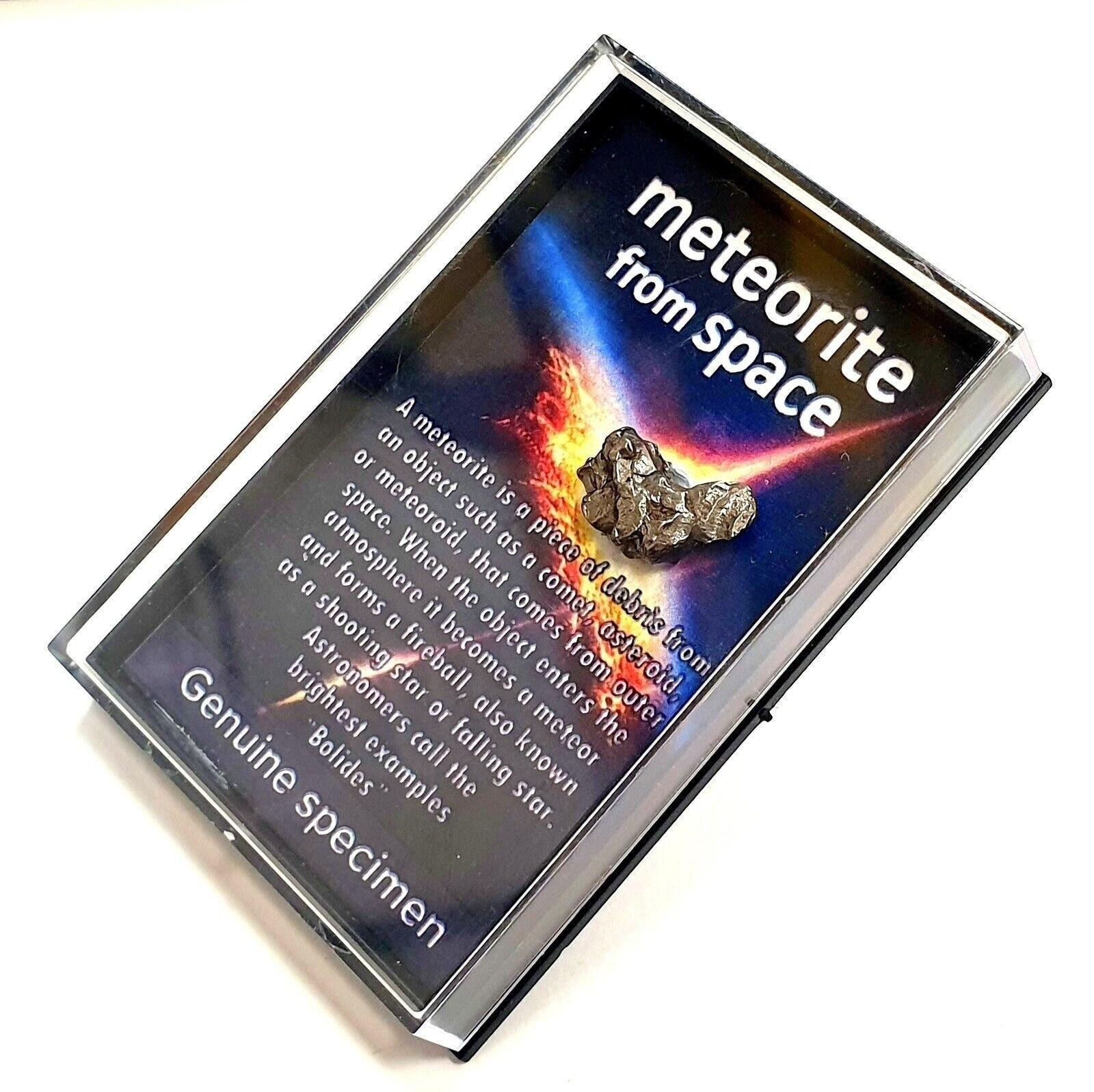 Authentic meteorite in display case - education & science - space rock enthusiasts