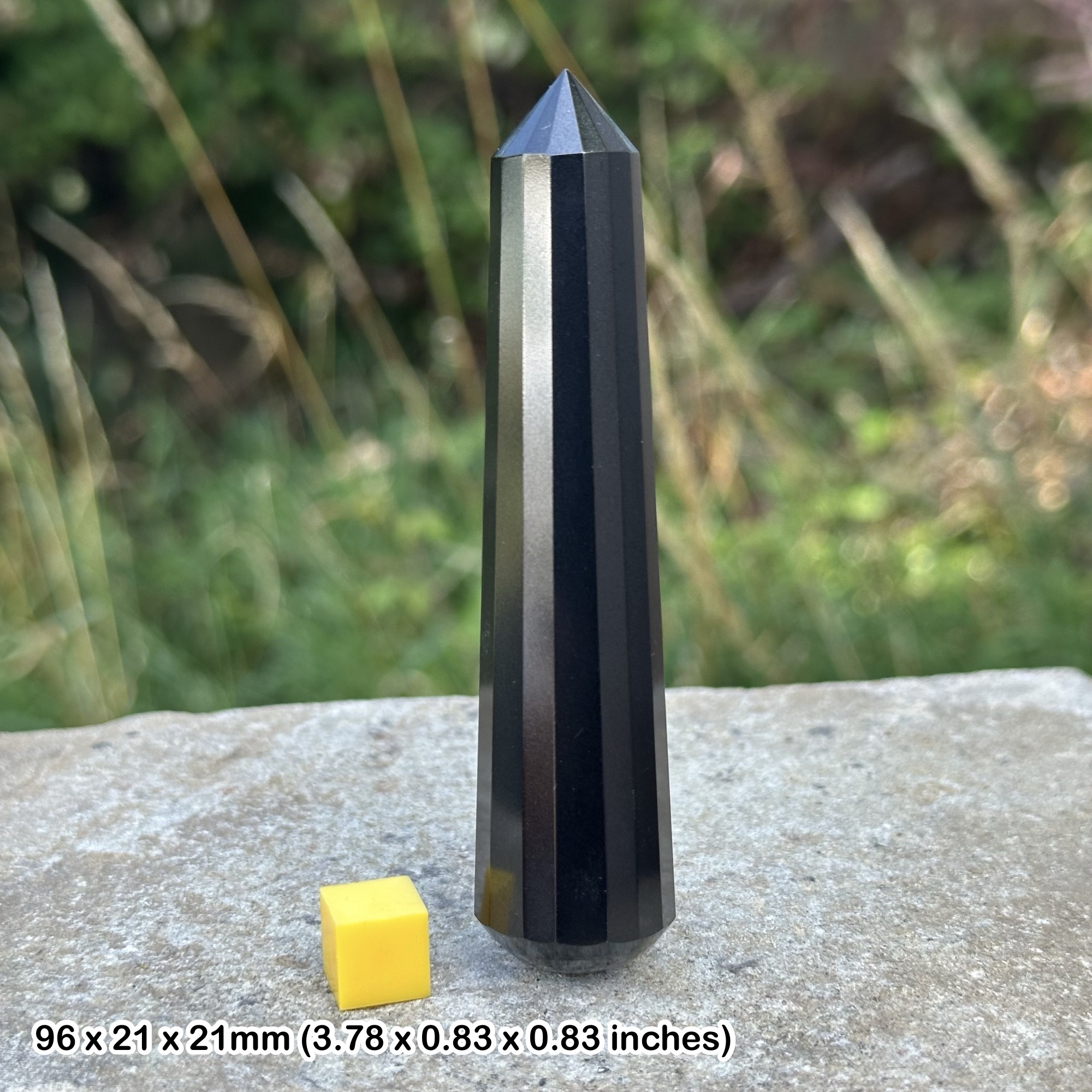 Black Agate Faceted Massage Wand – Genuine Spiritual Crystal Tool – Polished Stone with Certificate of Authenticity