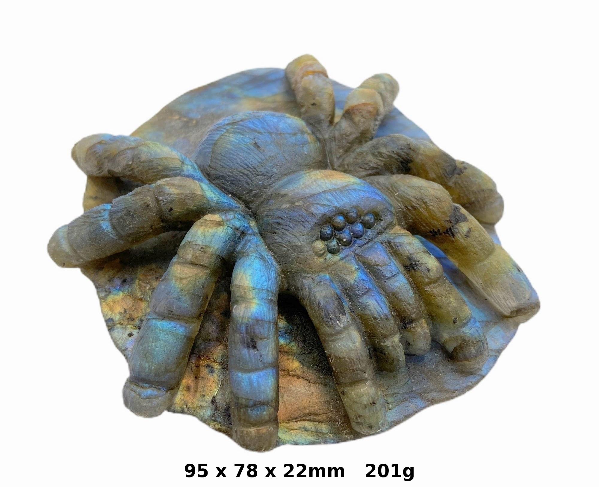 Labradorite Spider Carving Hand Made Mineral Sculpture From Alice Purnell Collection with Certificate of Authenticity