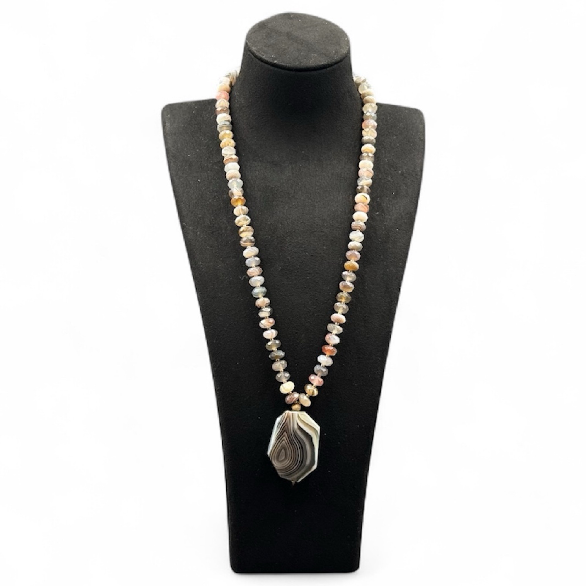 Banded Agate Necklace 19 Inch British Handmade Devon Genuine Crystal with Certificate of Authenticity
