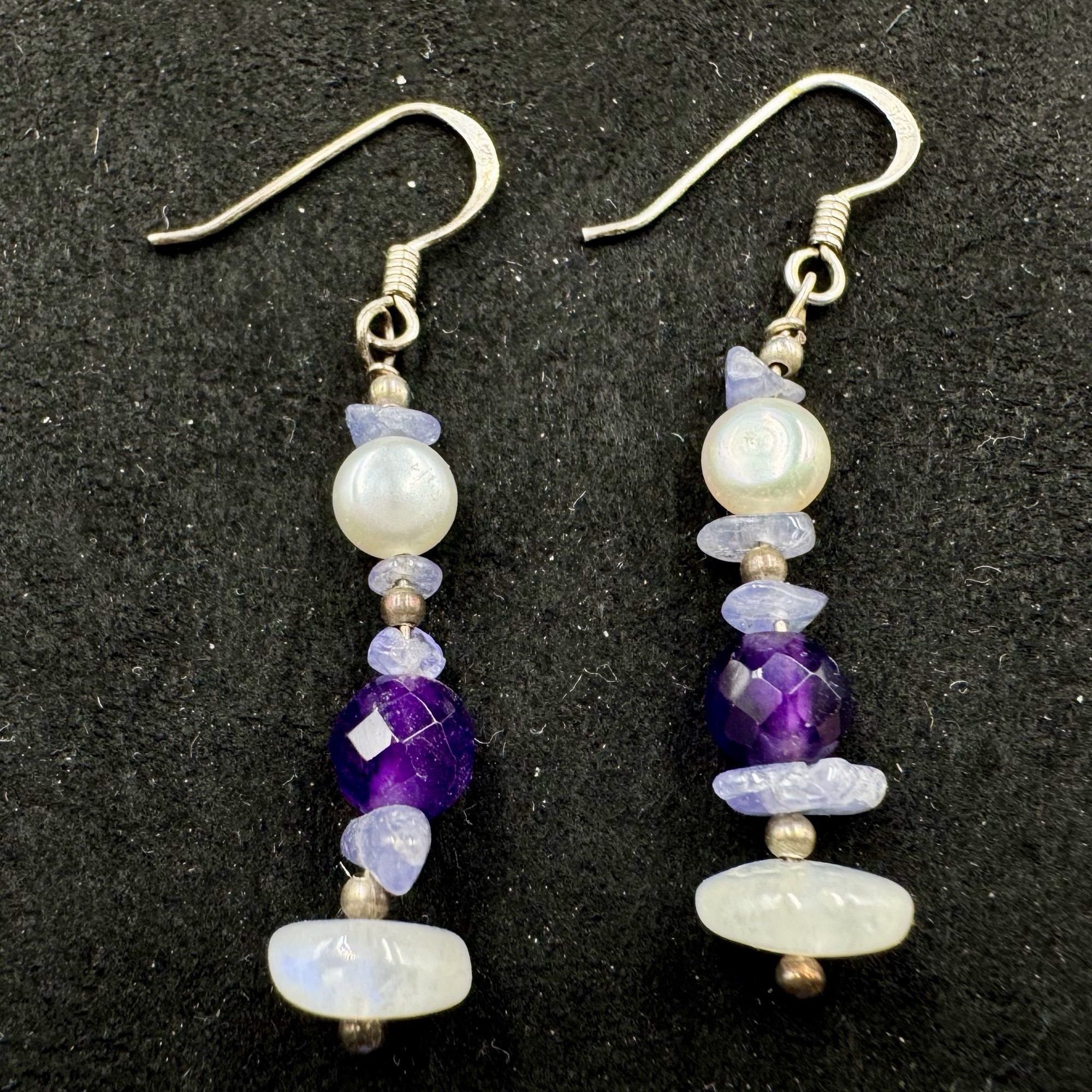 Amethyst Rock Crystal Blue Calcite Earrings British Handmade Devon Genuine Gemstone Jewellery with Certificate of Authenticity