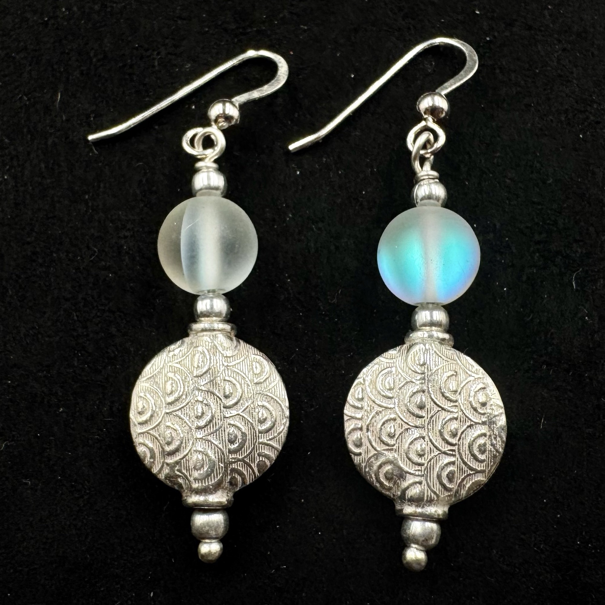 Opalite Earrings – Iridescent Gemstone Glass Jewellery – British Hand Made in Devon – Moonstone-Style Glow – Certified Authentic