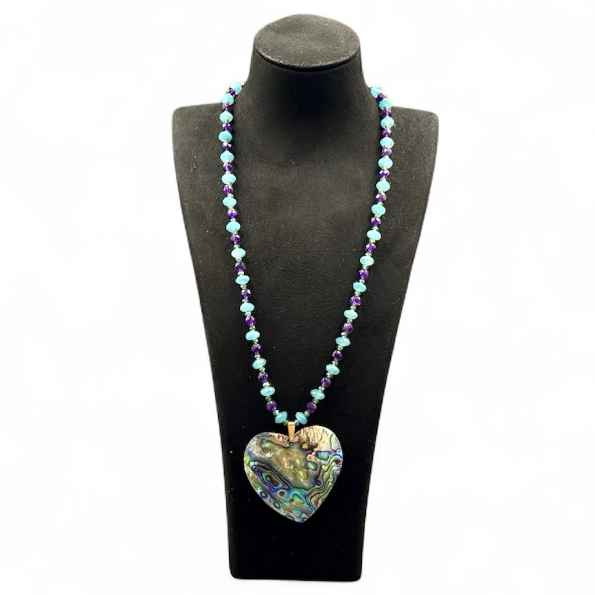 20" Iridescent Abalone with Real Amethyst – Genuine Natural Gemstone Jewellery – British Hand Made in Devon – Certified Authentic