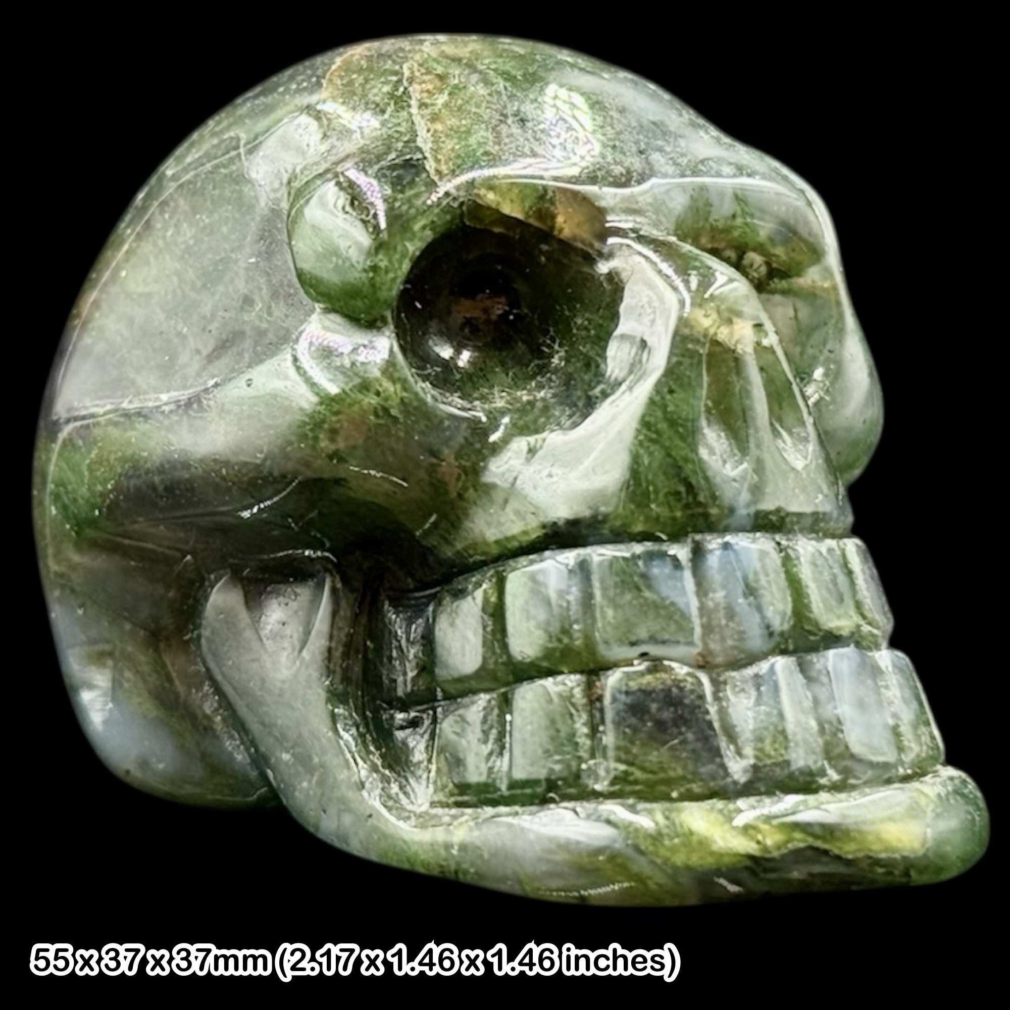 Moss Agate Skull Carving Natural Green Moss Agate Chalcedony Crystal Specimen