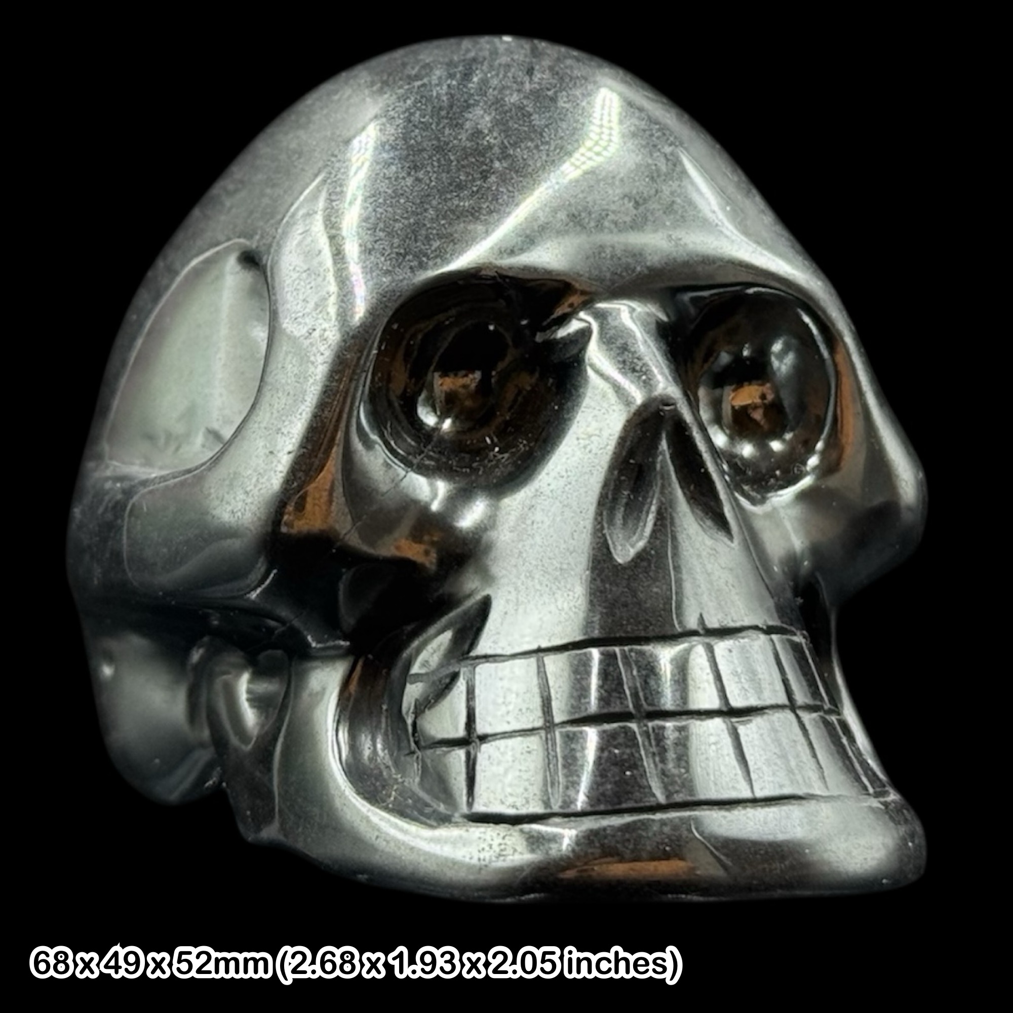 Hematite Skull Carving Genuine Metallic Crystal Sculpture Natural Iron Stone With Certificate of Authenticity