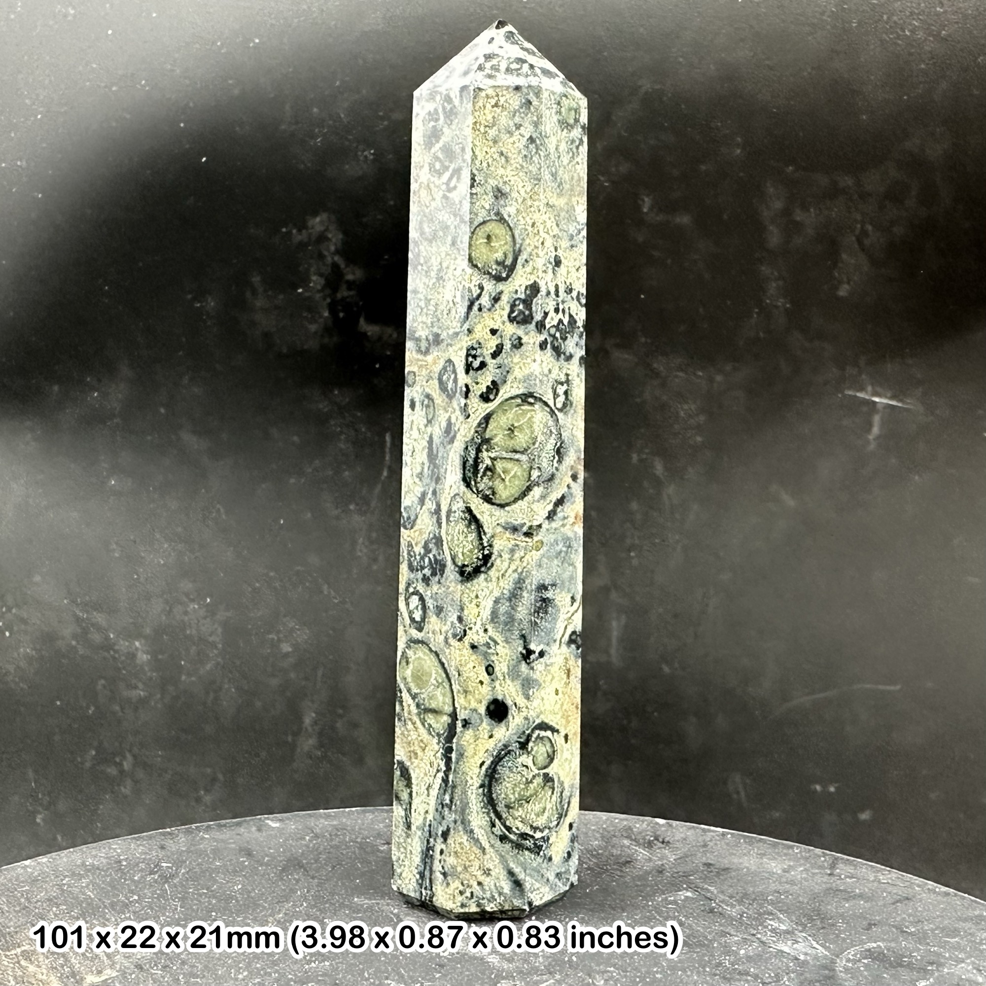 Kambaba Jasper Obelisk Point Polished Green Stromatolite Jasper Quartz Tower Natural Orbicular Mineral Display Specimen with Certificate