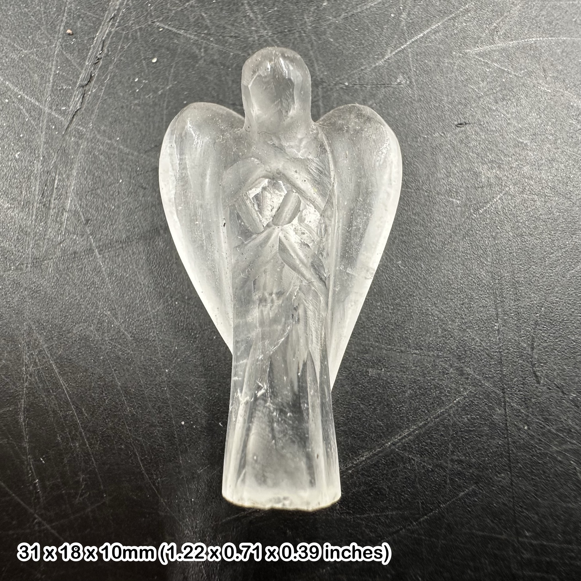 Pocket Rock Crystal Angel Natural Clear Quartz Carving Genuine Rock Crystal Quartz Figurine with Certificate of Authenticity