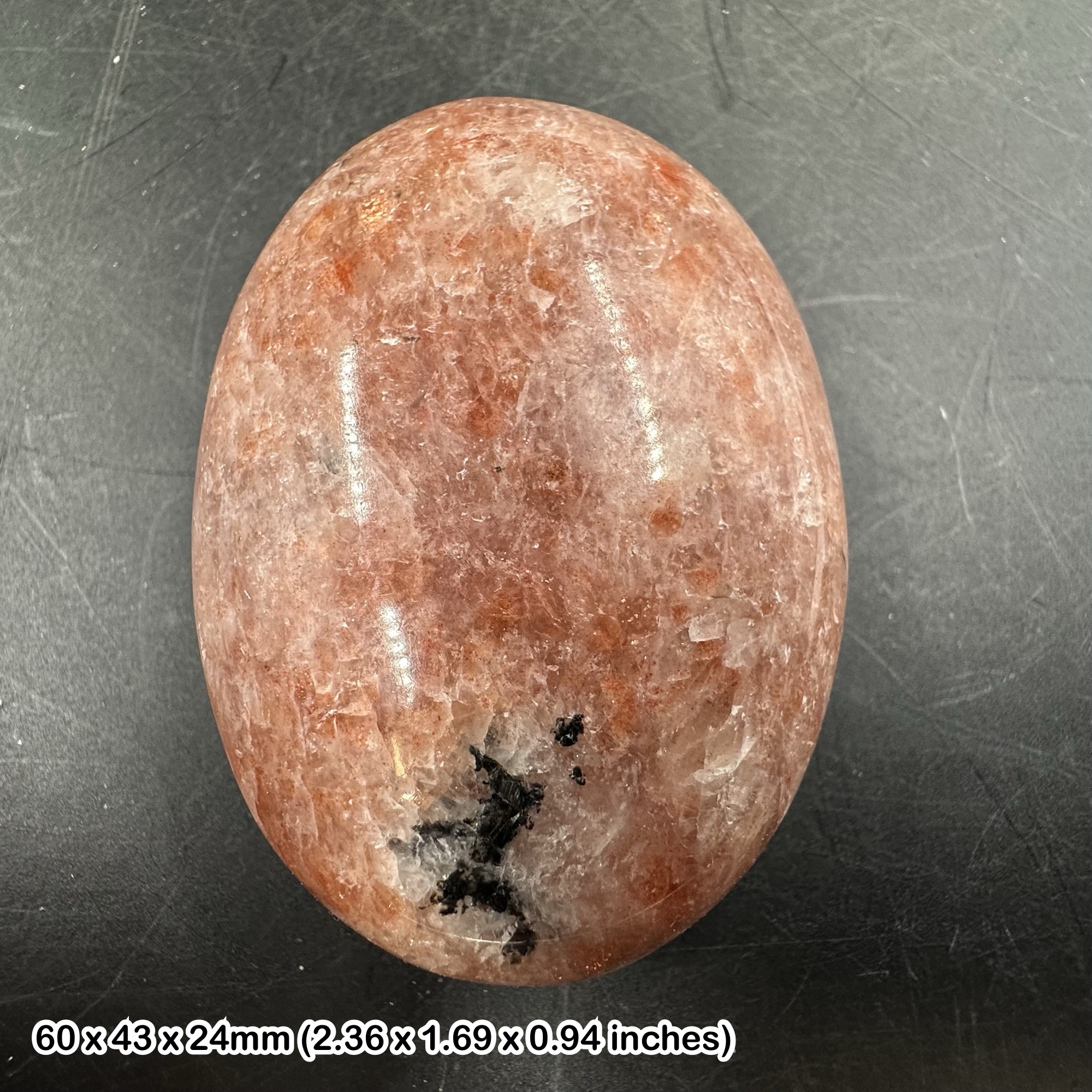 Sunstone pebble crystal - natural polished mineral from madagascar w/ coa - genuine specimen
