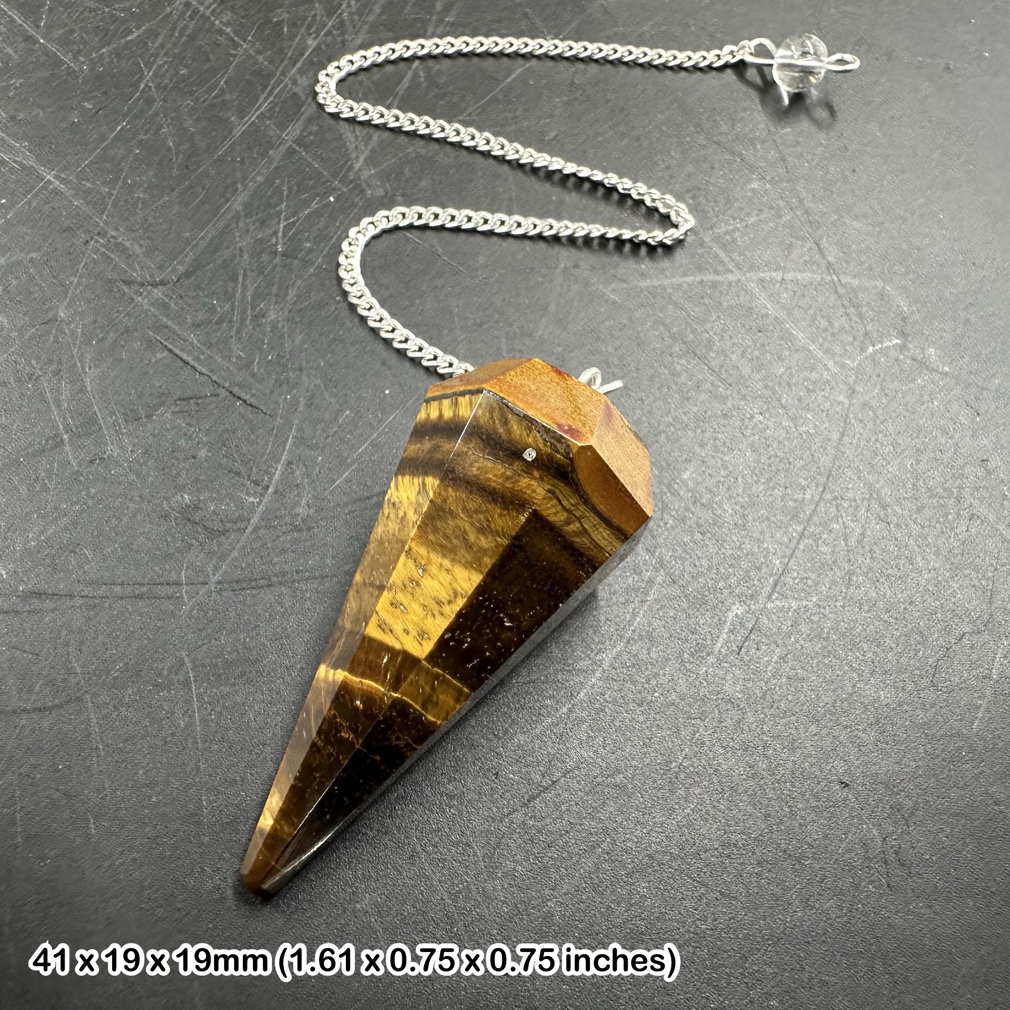 Tiger Eye Faceted Pendulum Natural Golden Brown Quartz Crystal Dowsing Tool Specimen with Certificate of Authenticity