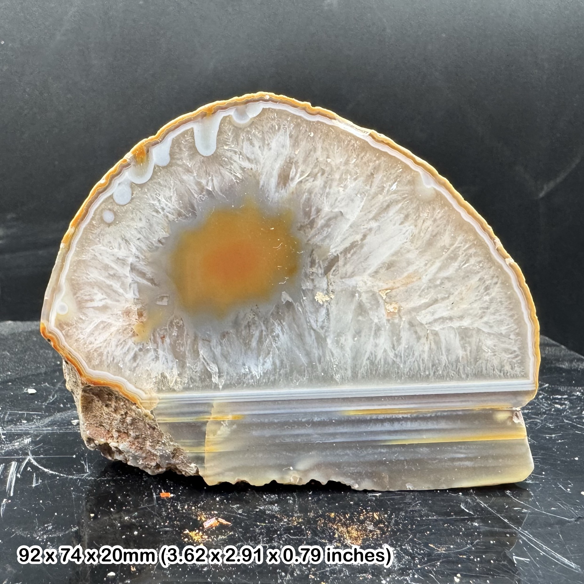 Polished Agate Slice Natural Banded Chalcedony Mineral Specimen Display Piece with Certificate of Authenticity Genuine Quartz Agate