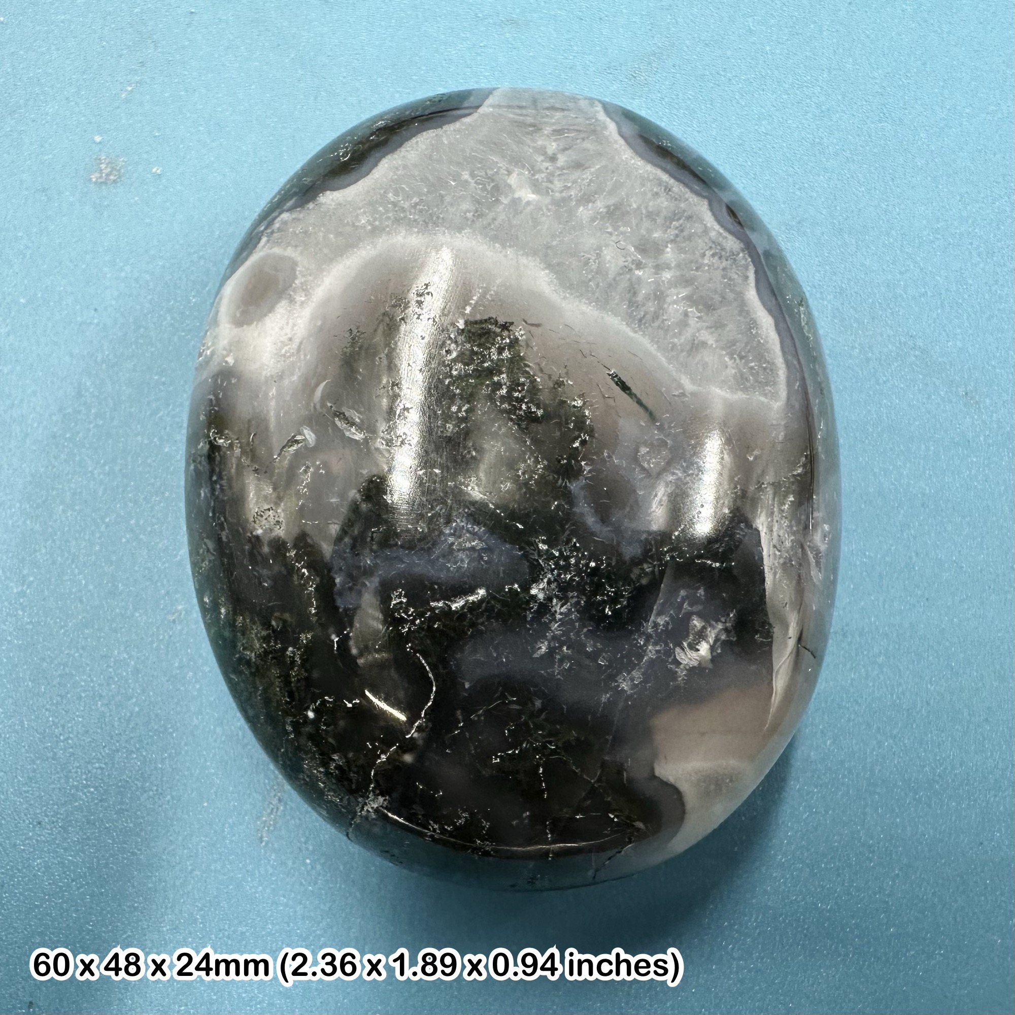 Moss Agate Pebble Crystal Mineral Brazil Natural Polished Agate Specimen with Certificate of Authenticity